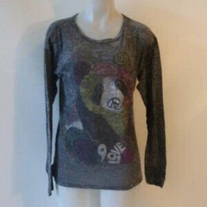 Womens Lauren Moshi Gray Panda Print Long Sleeve T-Shirt M/L